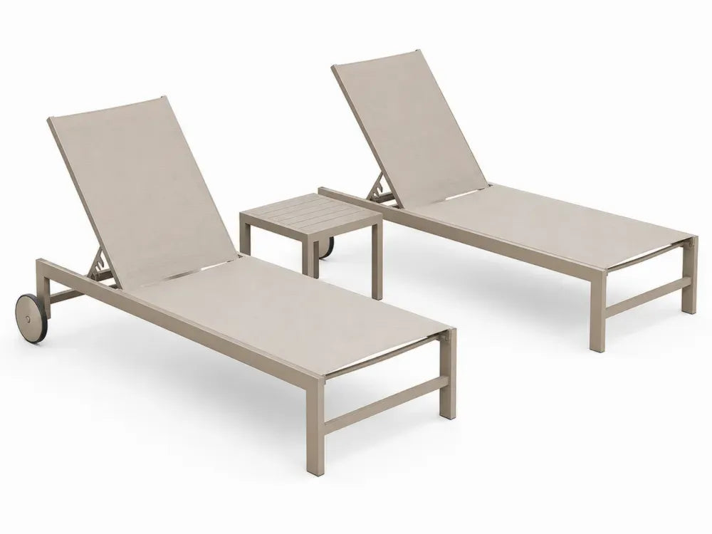 2er Set Gartenliegen mit Beistelltisch verstellbar Aluminium PVC-beschichtetes Polyestergewebe Taupe Beige Schwarz Liege 198 x 65 x 98 cm Tisch 45 x 45 x 45 cm