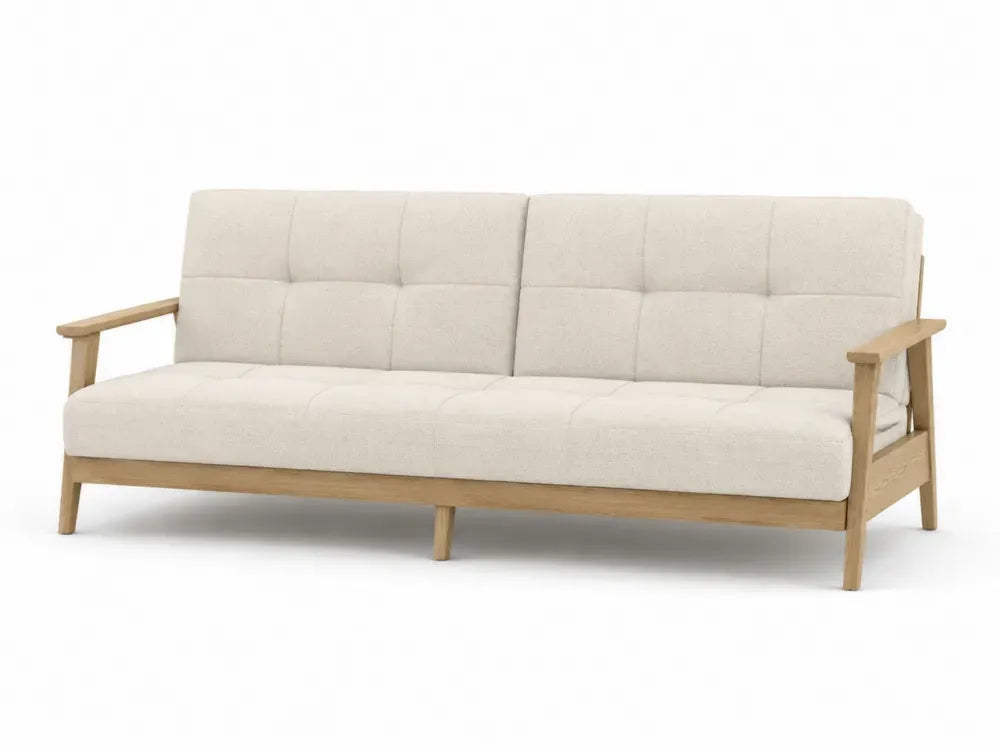 Schlafsofa 3 Sitzer mit Holzarmlehnen 190 x 84 x 82 cm Polyestergewebe Kautschukholz rechteckig beige naturholz