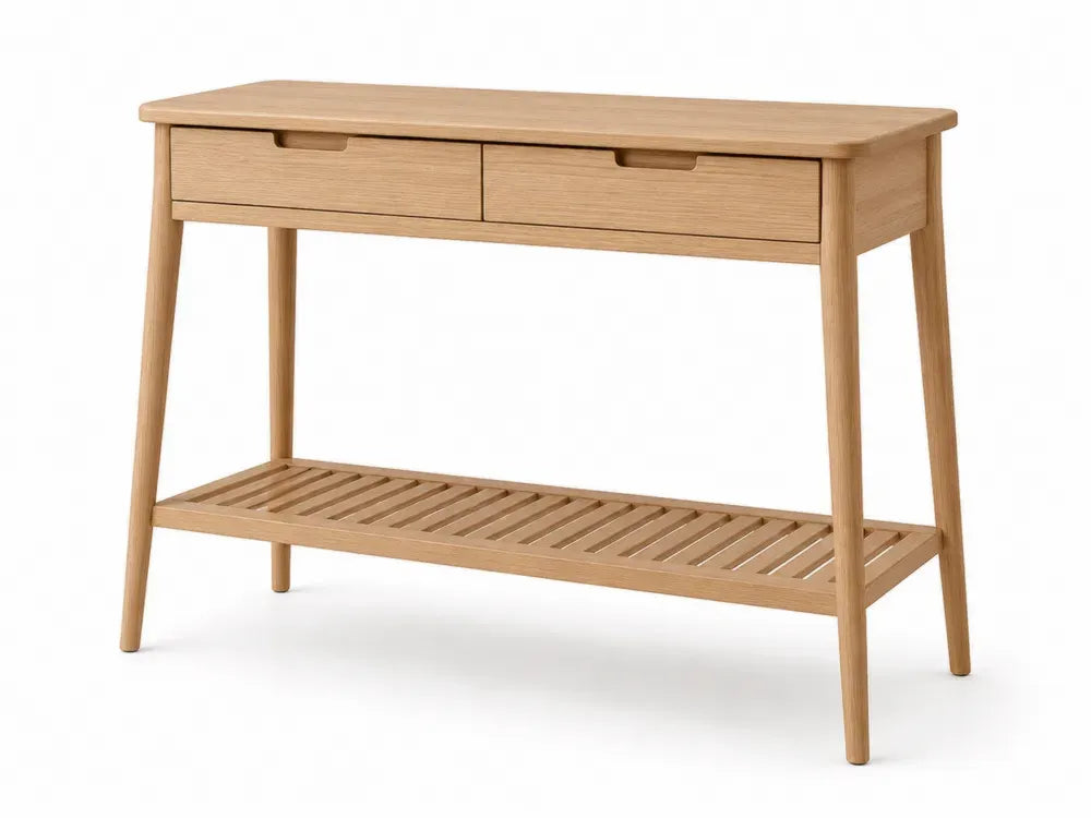 Konsolentisch mit 2 Schubladen und Lattenablage MDF Eichenfurnier rechteckig Eiche natur 120 x 35 x 80 cm