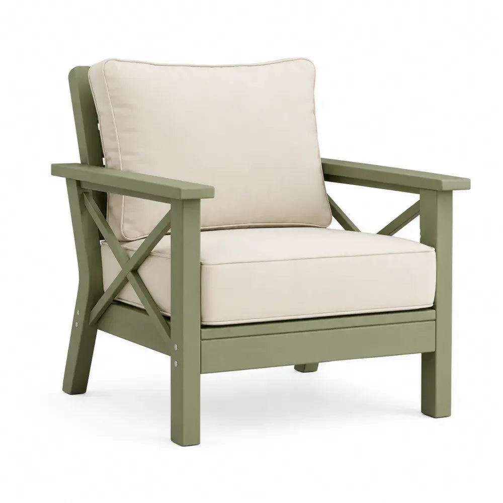 Gartensessel mit Armlehnen und Kissen Akazienholz Polyester Salbeigrün Beige 75 x 78 x 88 cm
