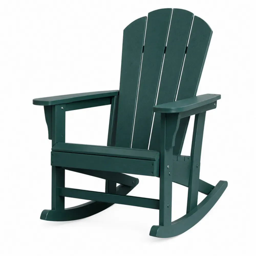 Gartenschaukelstuhl Adirondack mit Armlehnen HDPE-Kunststoff Holzstruktur Dunkelgrün Silberfarben 77 x 90 x 102 cm