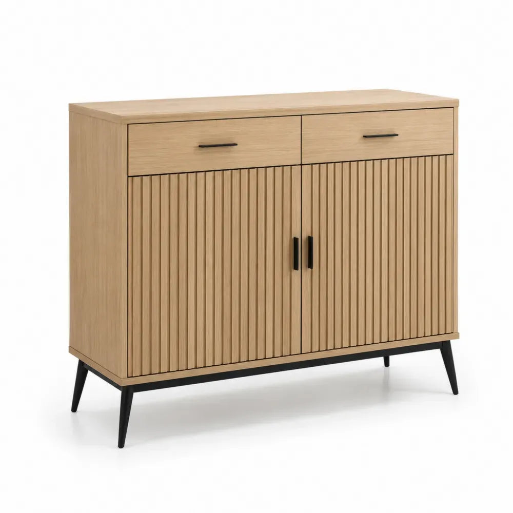Sideboard Buffetschrank mit 2 Türen 2 Schubladen 120 x 40 x 86 cm MDF Stahl rechteckig eichenfarben schwarz