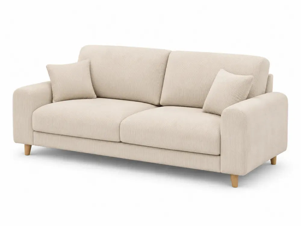 Modulares 3-Sitzer Sofa mit Armlehnen Polyester Cordbezug Holzbeine gerade Beige Naturbraun 205 x 85 x 83 cm