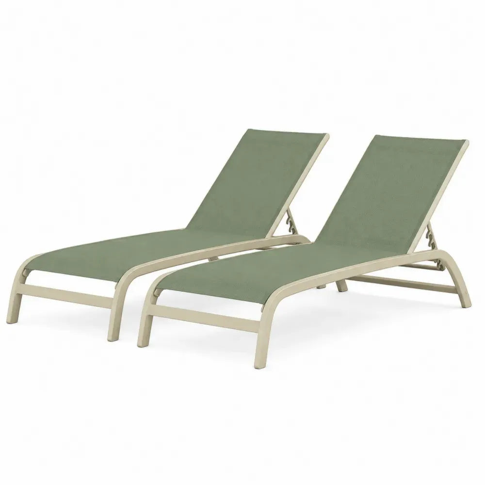 2er Set Gartenliegen verstellbar mit Aluminiumrahmen und PVC-beschichtetem Polyestergewebe Salbeigrün Beige je 190 x 65 x 32-95 cm