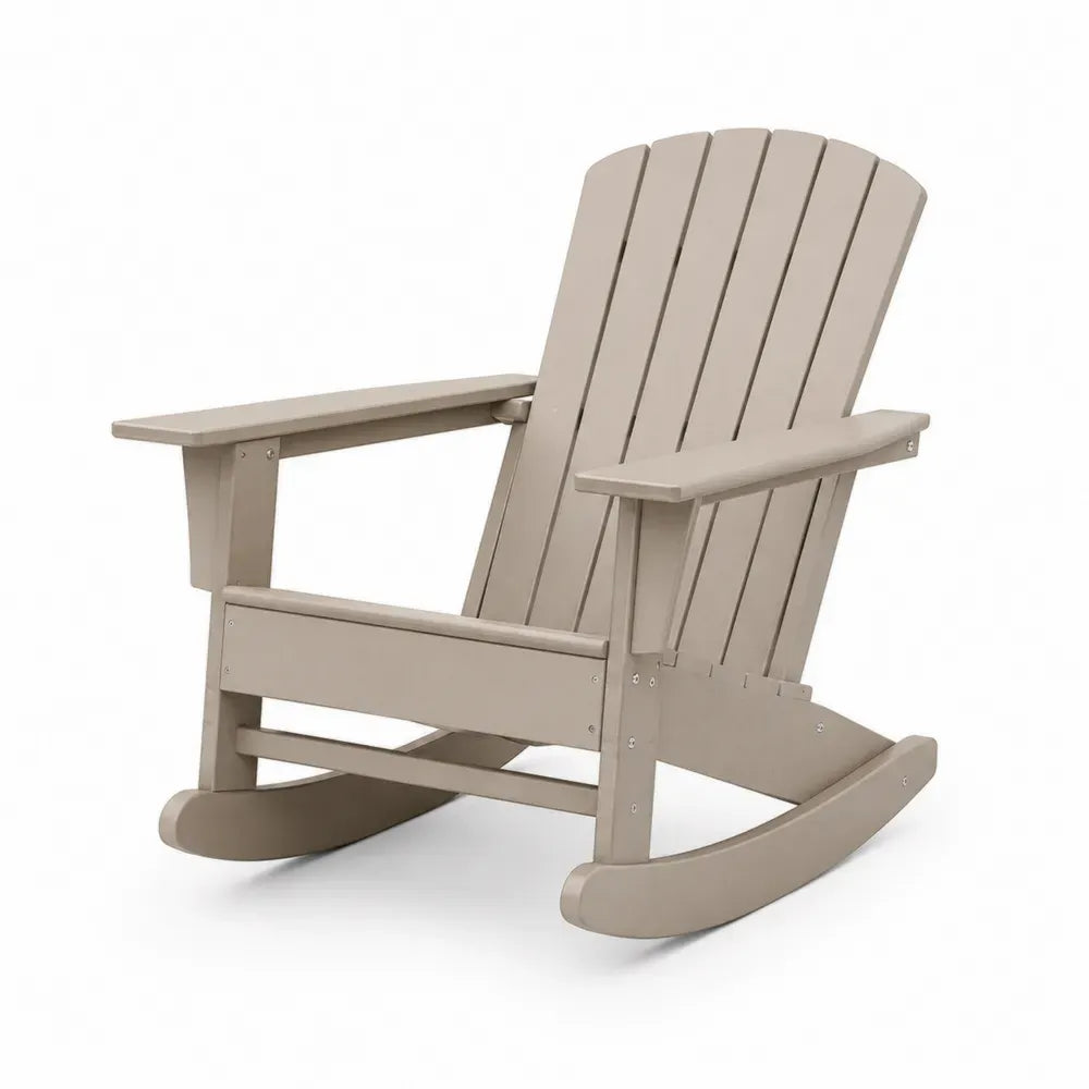 Adirondack Gartenschaukelstuhl mit Armlehnen aus HDPE-Kunststoff Holzstruktur Taupe 77 x 90 x 102 cm