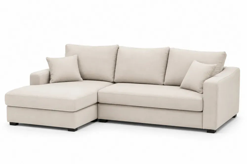 Modulares Ecksofa mit Recamiere links 3-Sitzer Polyestergewebe L-Form Beige Schwarz 260 x 160 x 84 cm