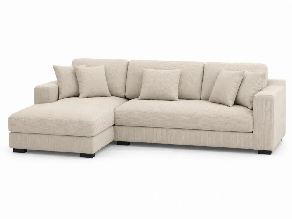 Modulares Ecksofa L-Form mit Ottomane links 5 Kissen Polyester Cordbezug Beige Schwarz 250 x 160 x 85 cm