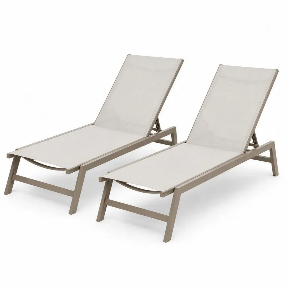 Gartenliegen 2er Set verstellbar mit Aluminiumrahmen und PVC beschichtetem Polyestergewebe Cremeweiß Taupe je 198 x 65 x 95 cm