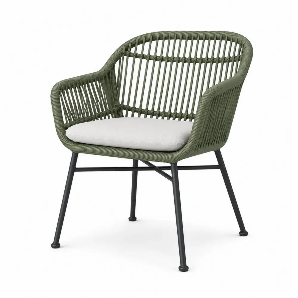 Gartensessel mit Armlehnen 72 x 68 x 78 cm pulverbeschichteter Stahl Polyesterseil rund grün beige schwarz