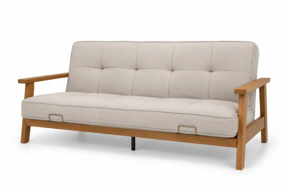 Schlafsofa im japanischen Stil mit Armlehnen Polyesterbezug Kautschukholzgestell rechteckig Beige Natur Schwarz 180 x 85 x 84 cm