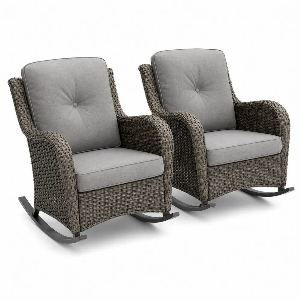 Garten Schaukelstuhl 2er Set 66 x 72 x 91 cm PE Rattan rechteckige Sitzfläche grau braun grau schwarz