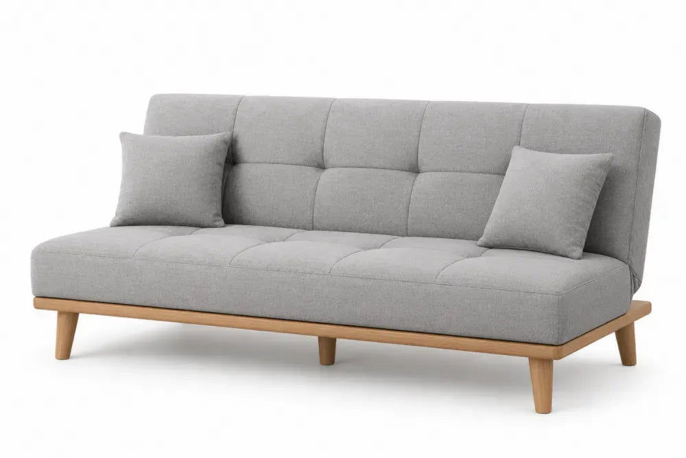 Schlafsofa Futon 3 Sitzer klappbar 190 x 88 x 82 cm Polyestergewebe Kautschukholz rechteckig grau naturbraun schwarz