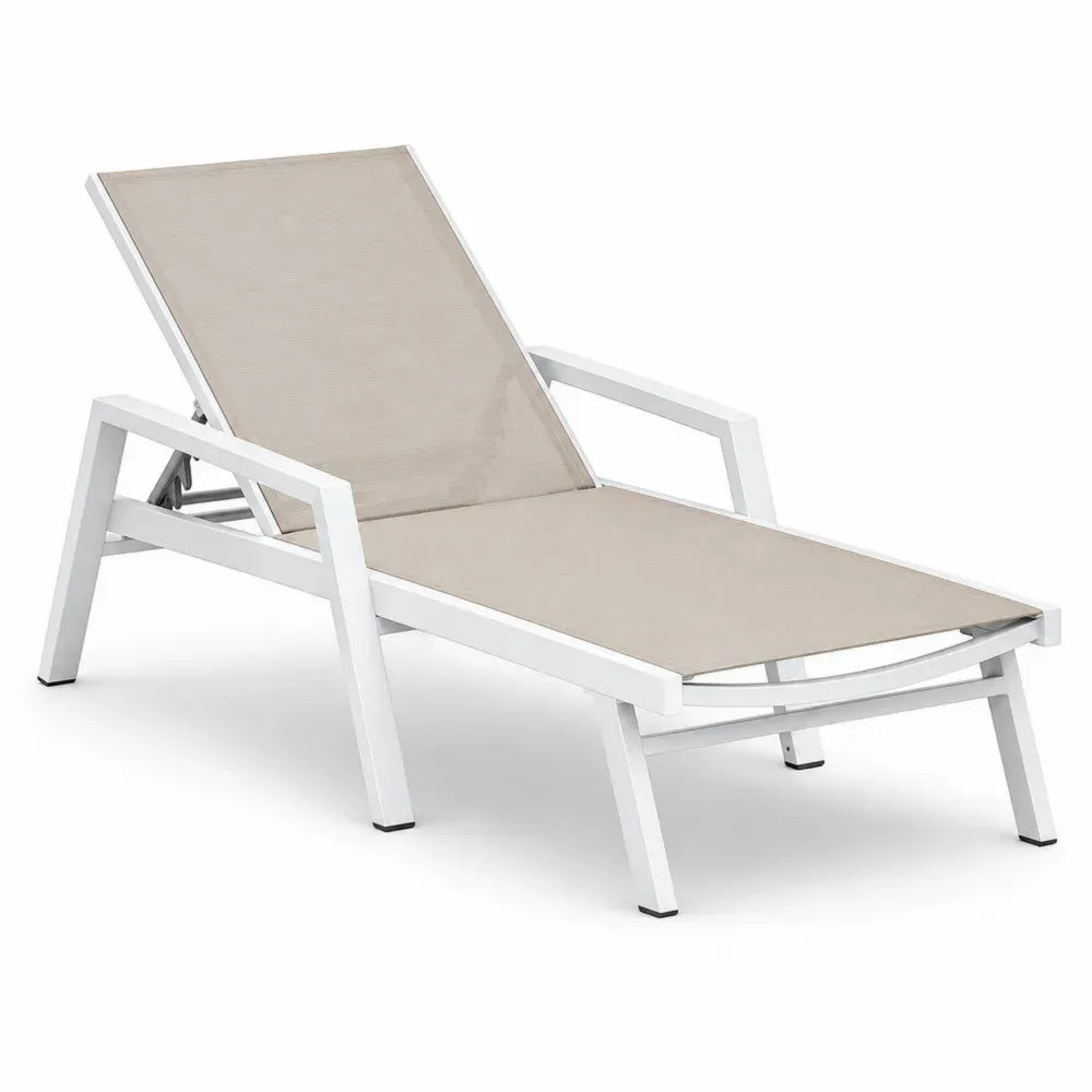 Gartenliege mit Armlehnen verstellbar Aluminiumrahmen PVC beschichtetes Polyestergewebe Weiß Beige Schwarz 198 x 74 x 95 cm