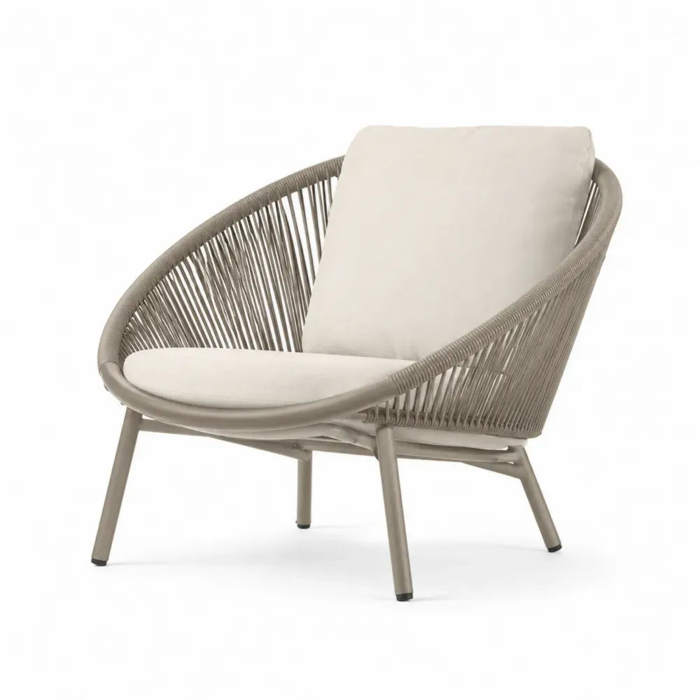 Gartenstuhl Loungesessel mit Kissen PE Kordelgeflecht Stahlrahmen schalenförmig Taupe Cremeweiß 88 x 82 x 84 cm