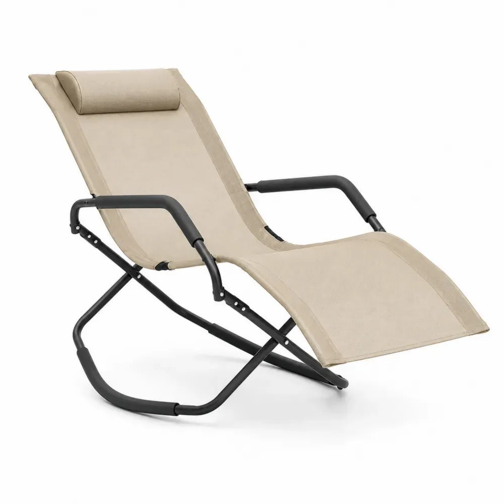 Garten Schaukelliege mit Kopfkissen Stahlrohr und Polyestergewebe gebogen Beige Schwarz 165 x 62 x 90 cm