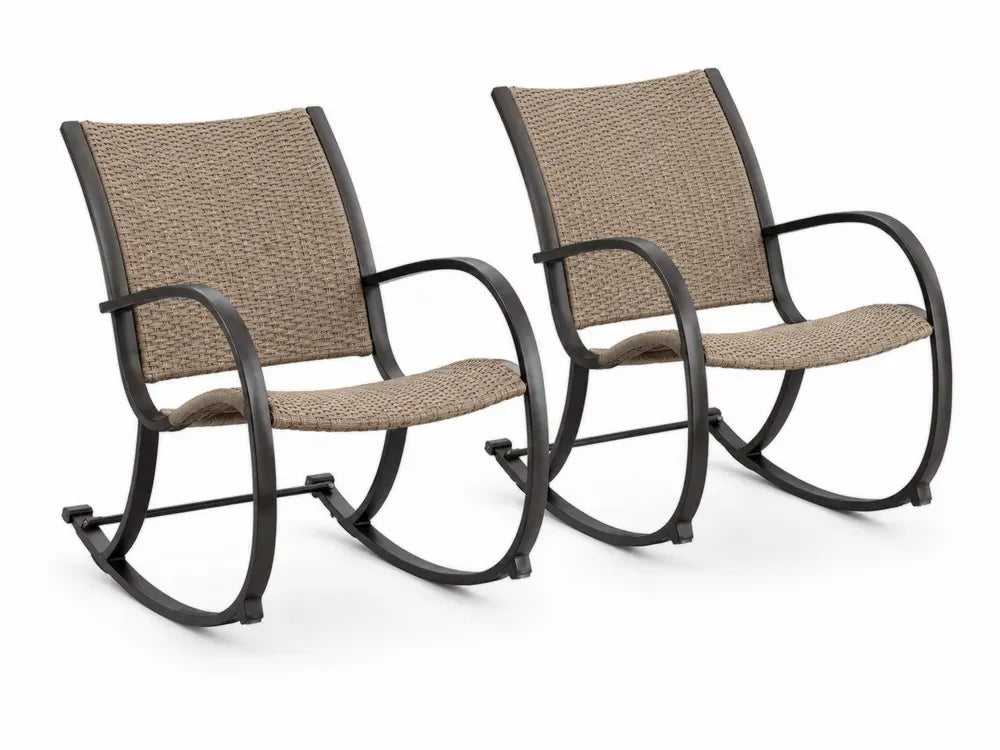 Garten Schaukelstühle 2er Set mit Stahlrahmen und PE Rattan Beige Braun Schwarz 65 x 88 x 88 cm